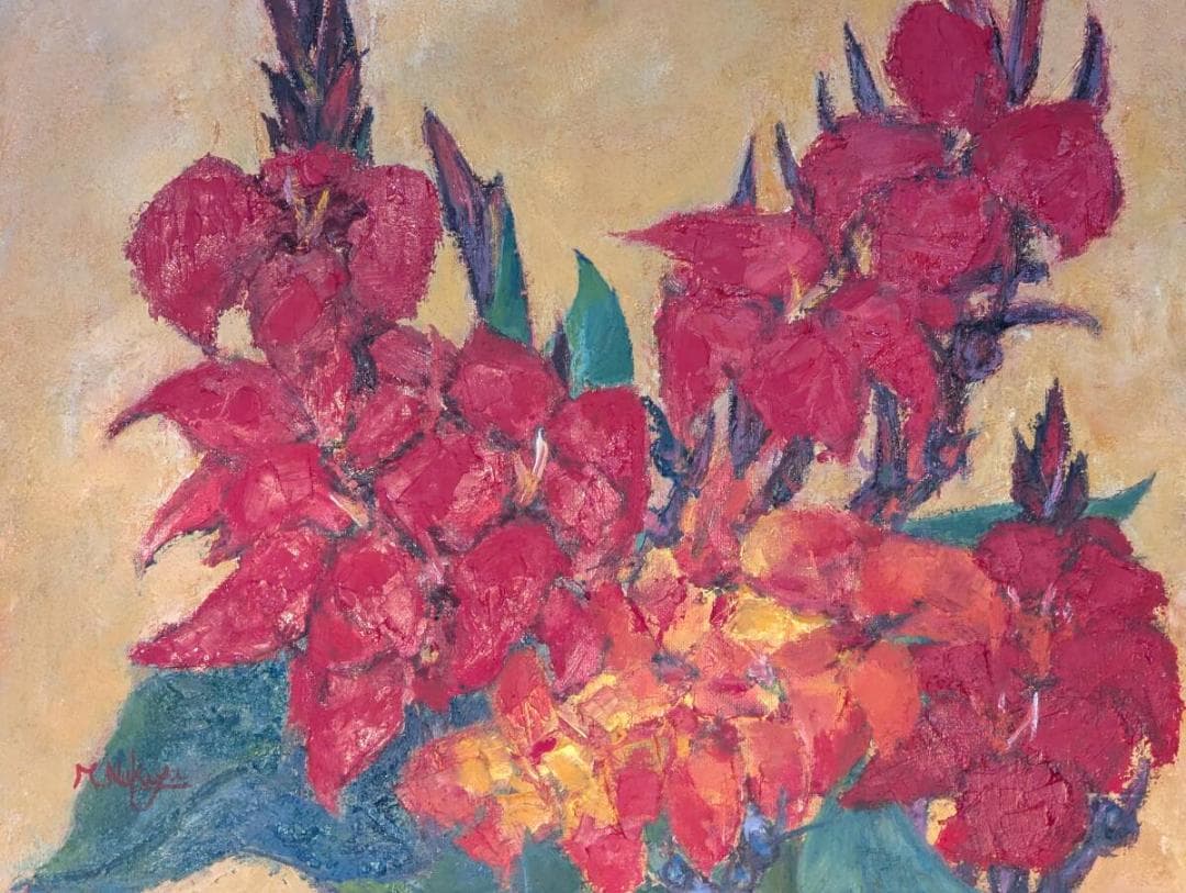 真作】絵画 中矢眞人 油彩8号 カンナ 情熱の花叢 厚塗り Z104 - メルカリ