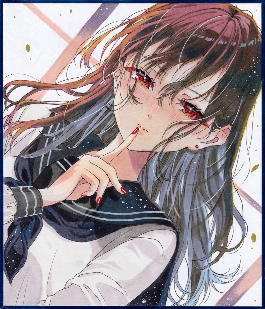 夜*様 アナログイラスト 手描きイラスト 色紙 レッドブラック 手描き】イラスト色紙【アナログ】 | SKIMA（スキマ）