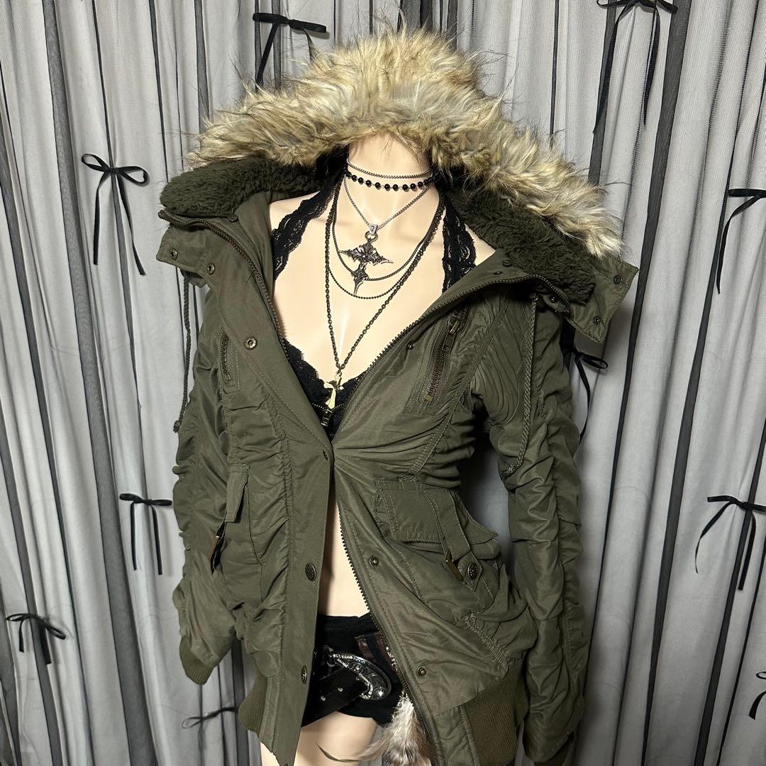 平成ギャル y2k フード ファー付きミニタリーモッズコート フェアリー
