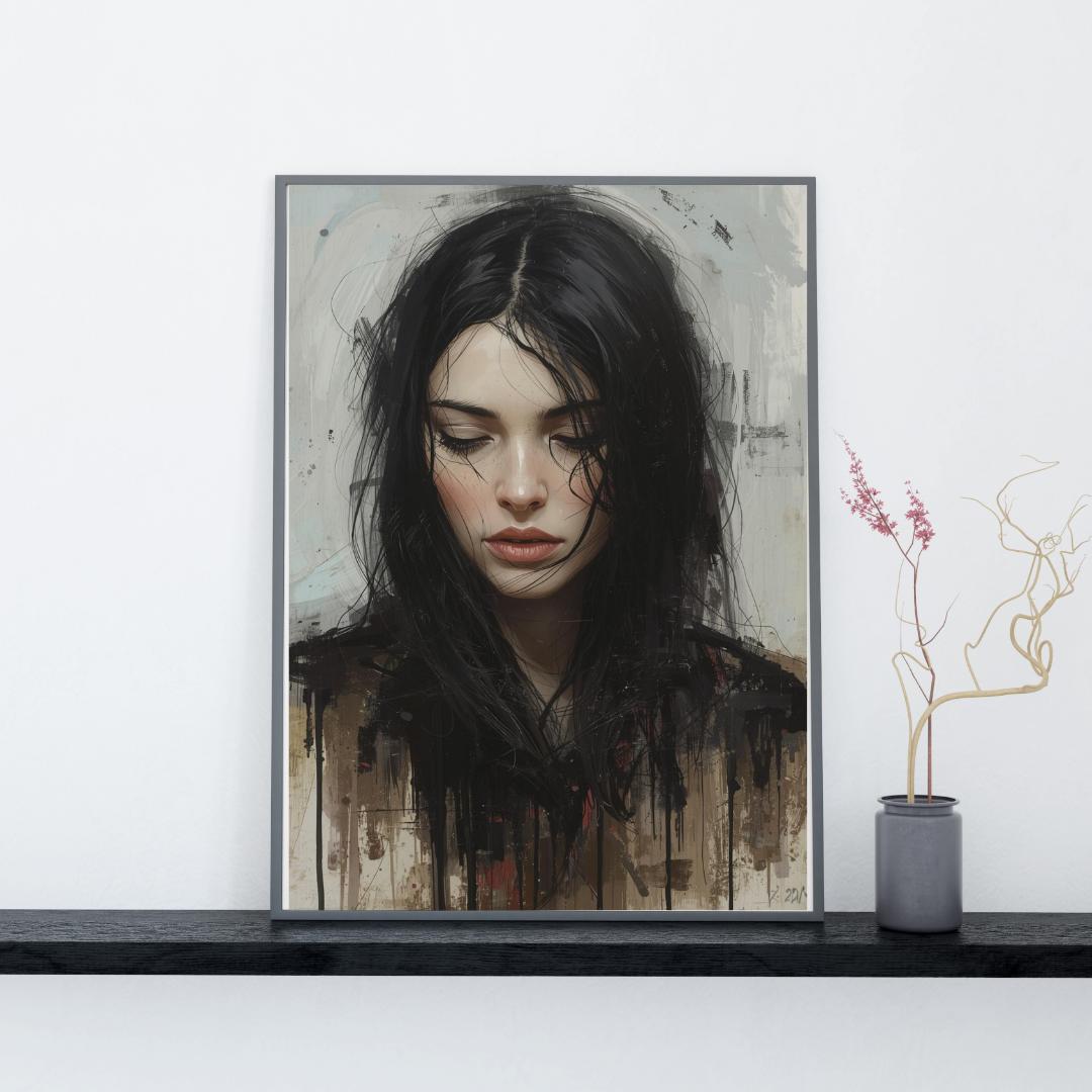 f2 憂いを帯びた女性の肖像画 抽象画風アートポスター モダン - メルカリ