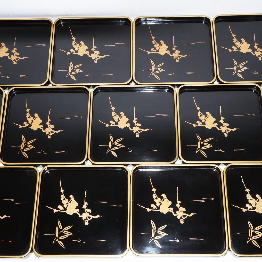 漆 蒔絵 小盆 松竹梅　20客　箱付き　レトロ　16.5cm