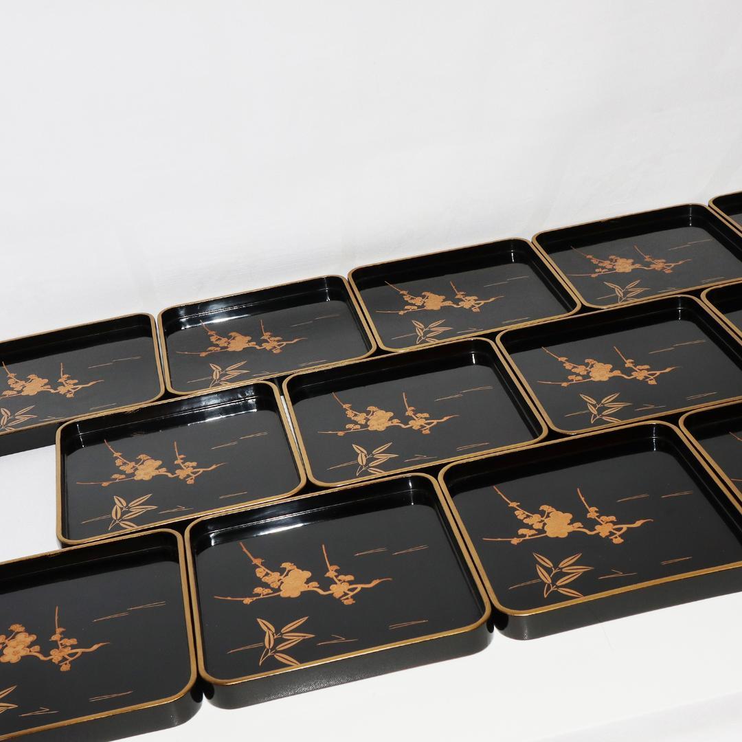 漆 蒔絵 小盆 松竹梅　20客　箱付き　レトロ　16.5cm