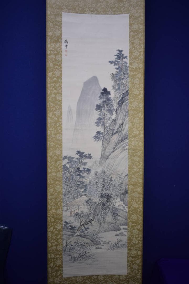真作/神木鴎津/緑陰孤亭図/山水東屋図/絹表装/布袋屋掛軸HH-959 - メルカリ