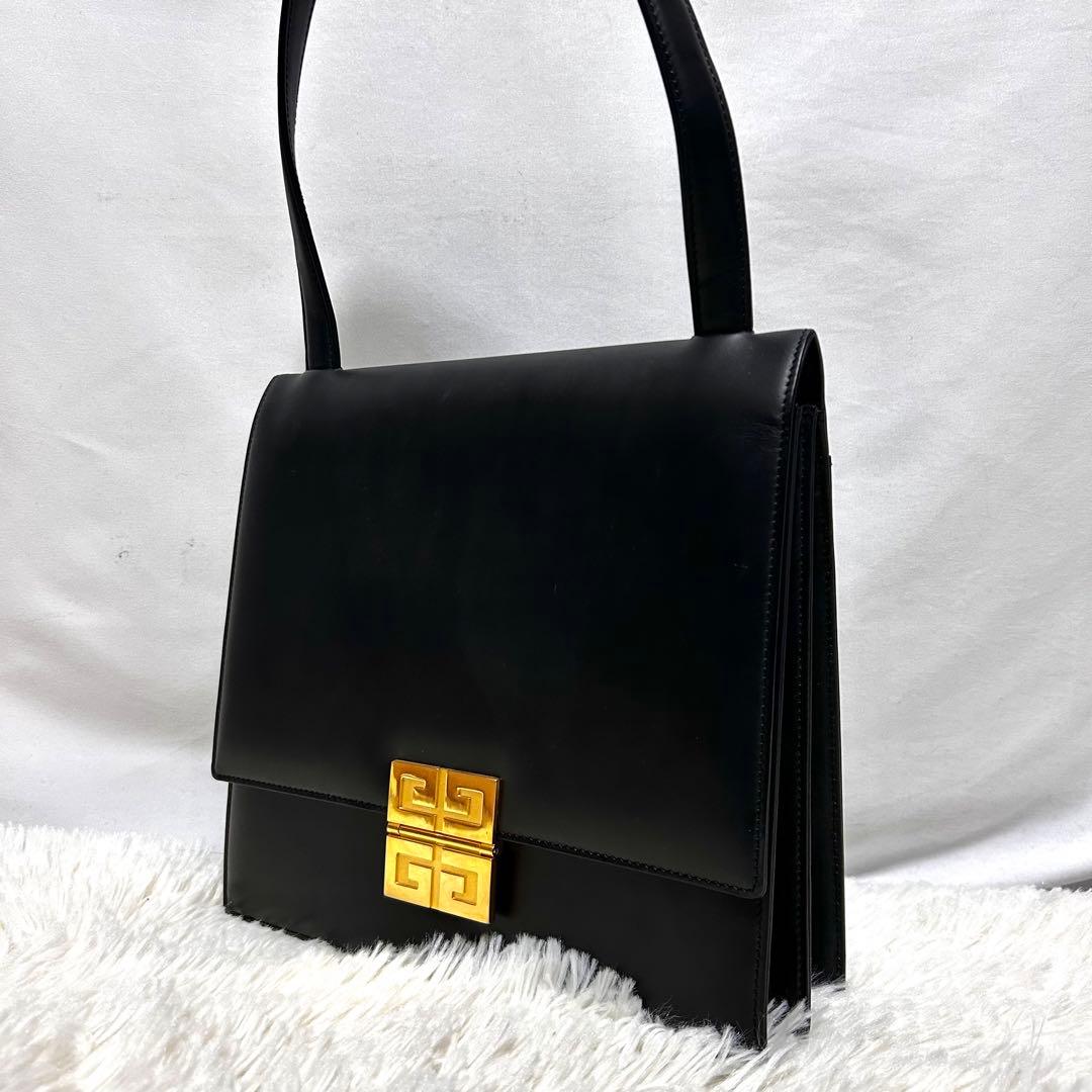 美品 GIVENCHY フォーマルバッグ 4gロゴ ゴールド金具 レザー 黒