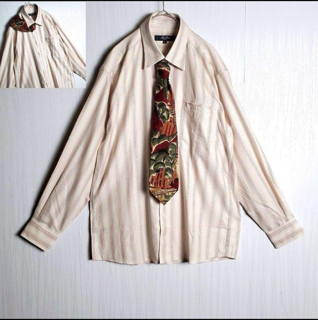 ネクタイシャツ ニットベスト ストライプ オレンジ 3点セット コーデ