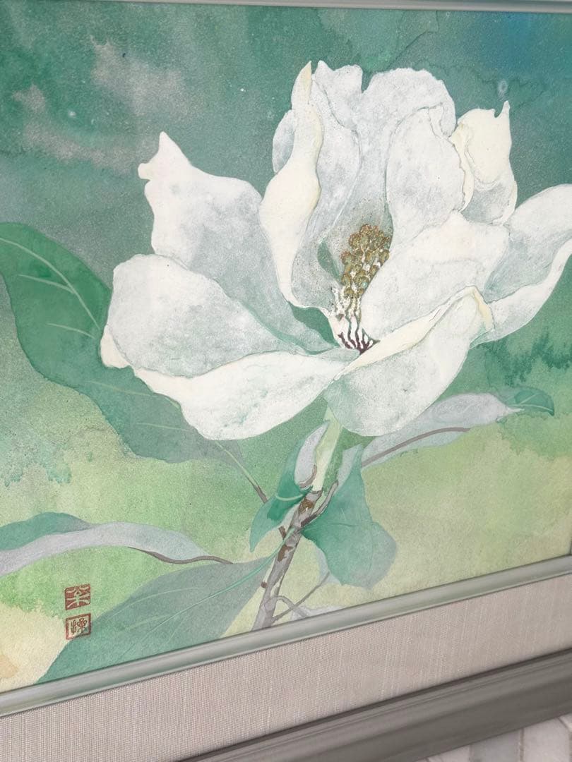 白い花の水彩画 シルバーフレーム