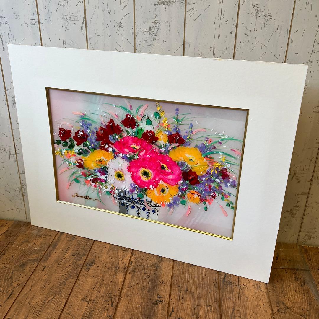 大野剛正 好日 アクラス画 ガラス絵 油絵 油彩画 フラワー 花 絵画