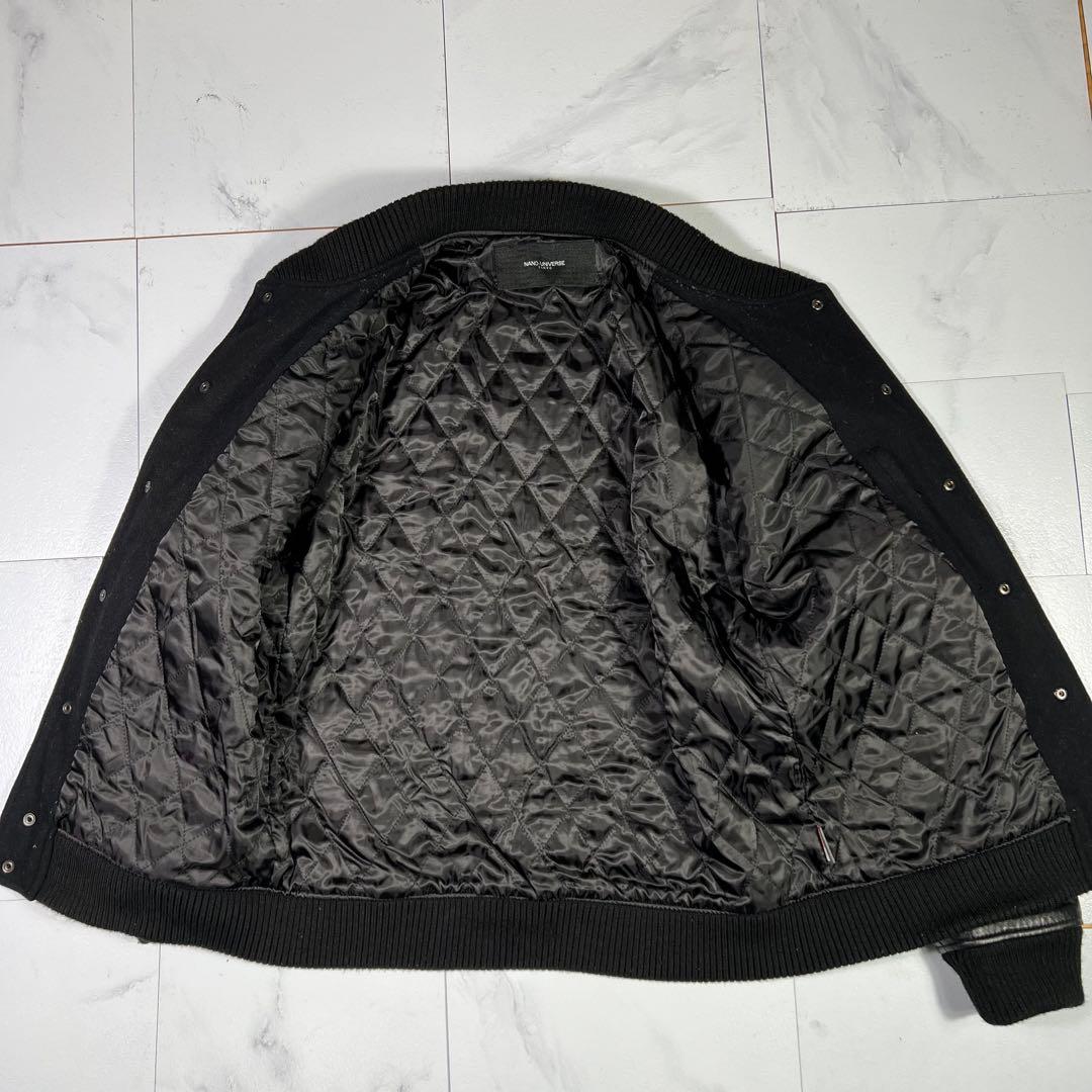 美品】ナノユニバース スタジャン 袖ラムレザー切り替え キルティング