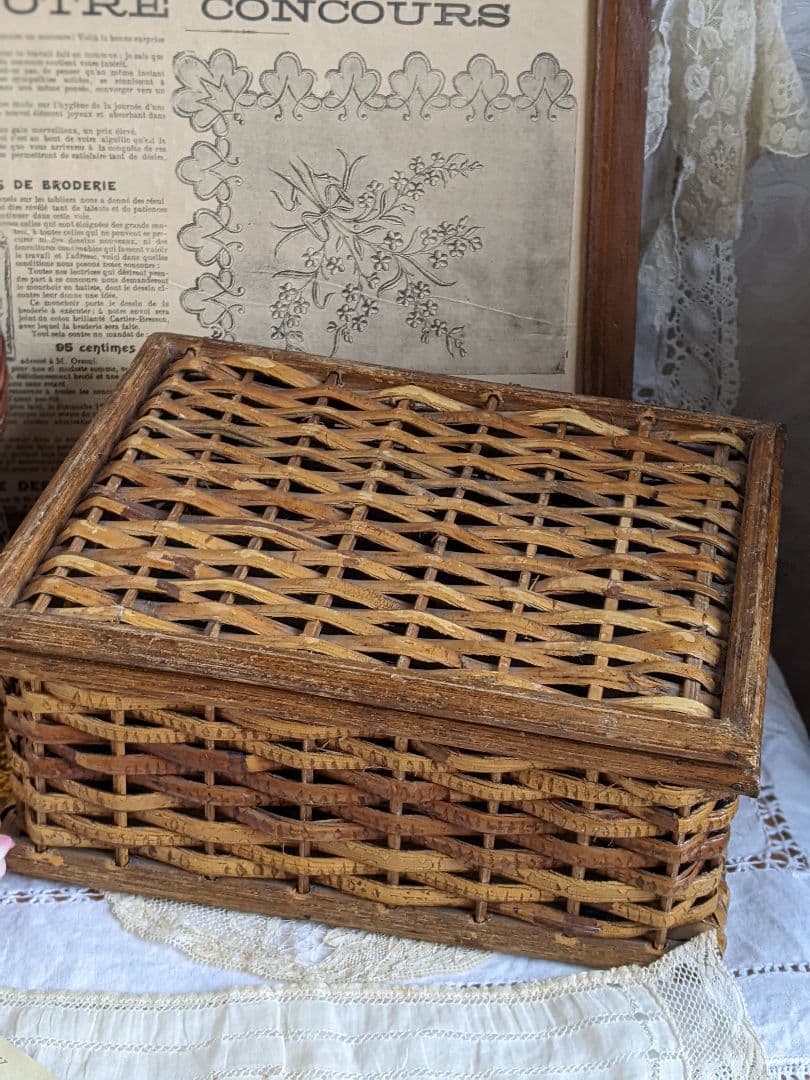w】フランスアンティークヴィンテージバスケット2点セット ドール用