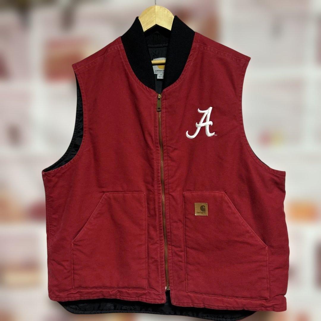 レア美品　Carhartt ダックベスト カーディナルレッドXL カレッジロゴ レア美品 Carhartt ダックベスト カーディナルレッドXL カレッジロゴ