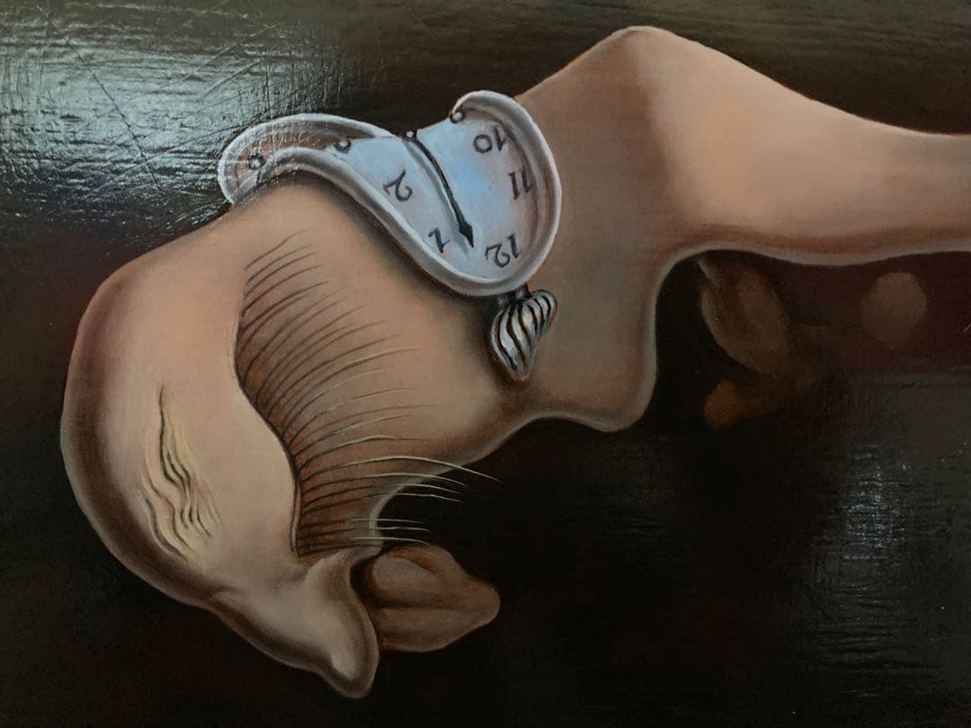 模写；ダリ「記憶の固執」F6号 油彩肉筆画