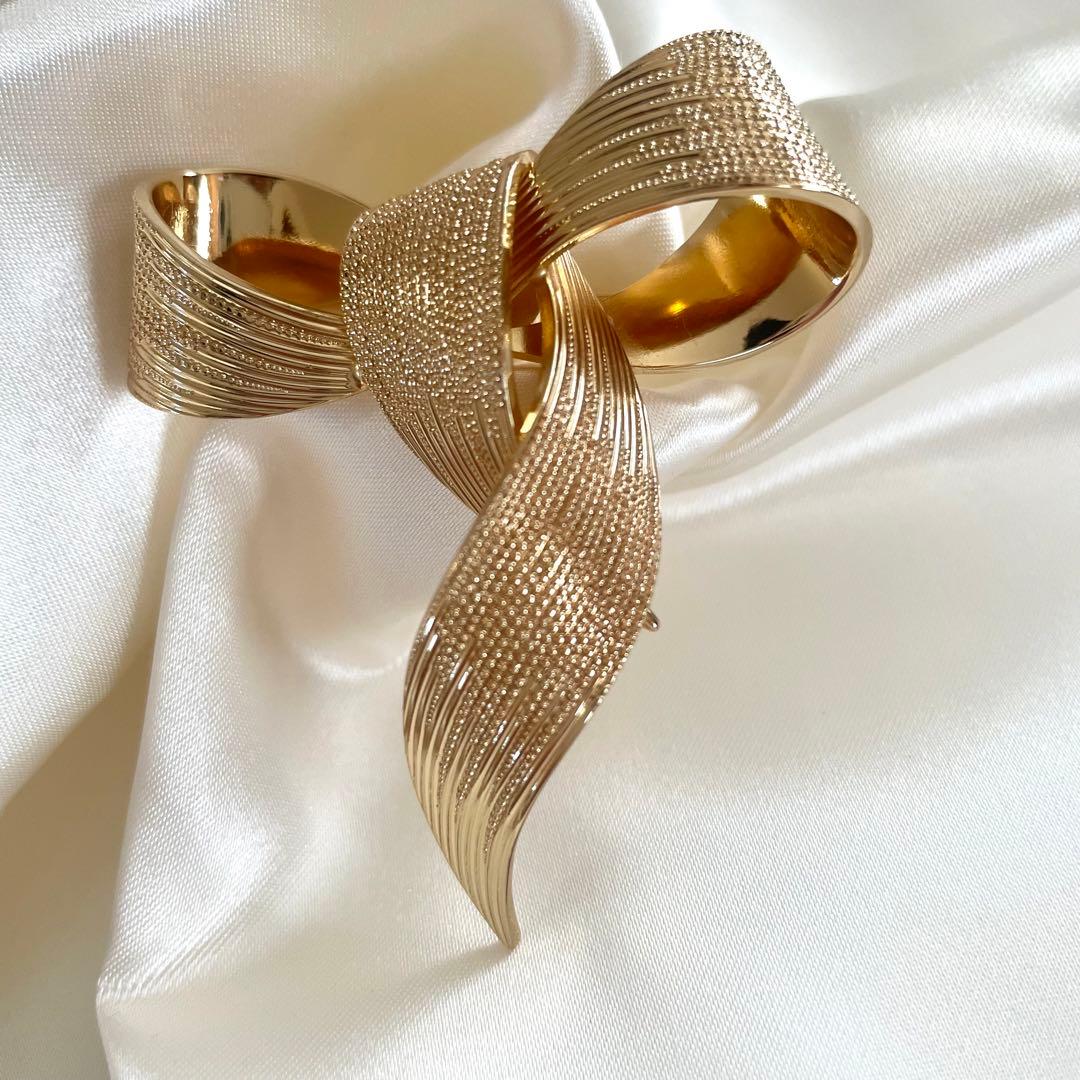 Christian Dior ブローチ リボン ゴールド 大ぶり ビンテージ