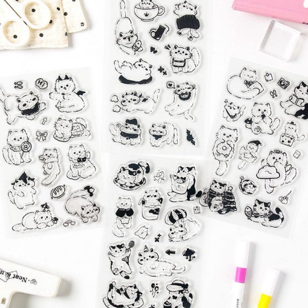 4Q- 1／コラージュ素材 クリアスタンプ シリコン 手帳デコ セット