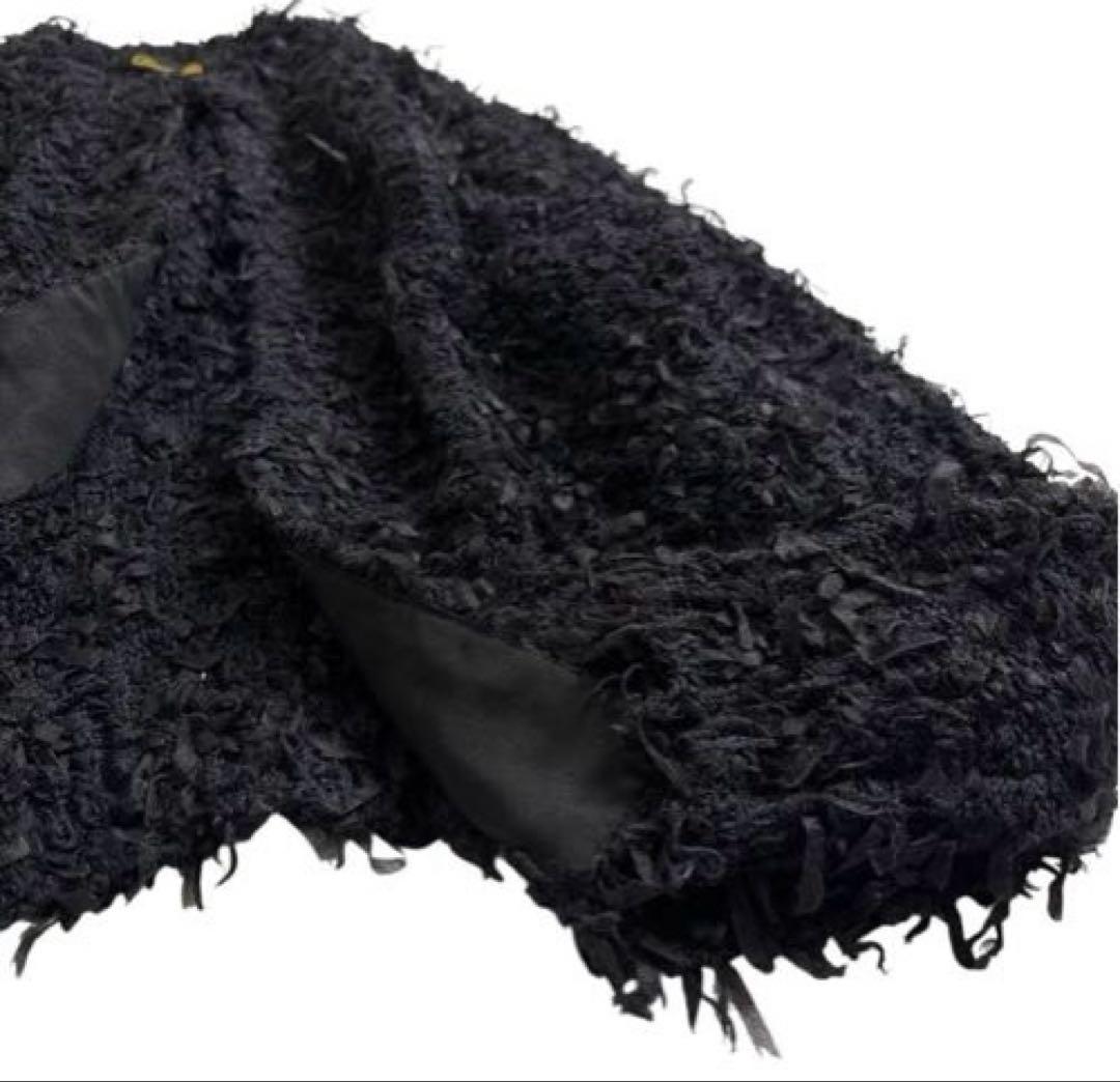 美品】Drawerドゥロワー テープヤーン カーディガン 黒 2 シルク