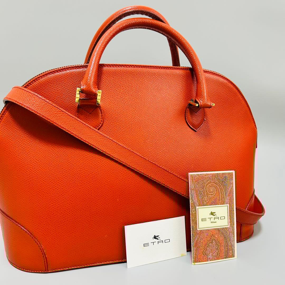 ETRO エトロ レザー ハンドバッグ ショルダーバッグ　2way オレンジ系 ETRO エトロ レザー ハンドバッグ ショルダーバッグ 2way オレンジ系