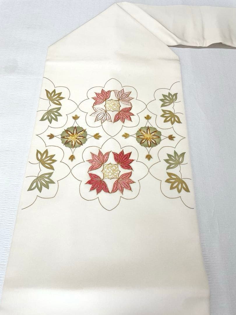 刺繍が美しい塩瀬九寸名古屋帯◇手刺繍 正絹 オフホワイト - メルカリ