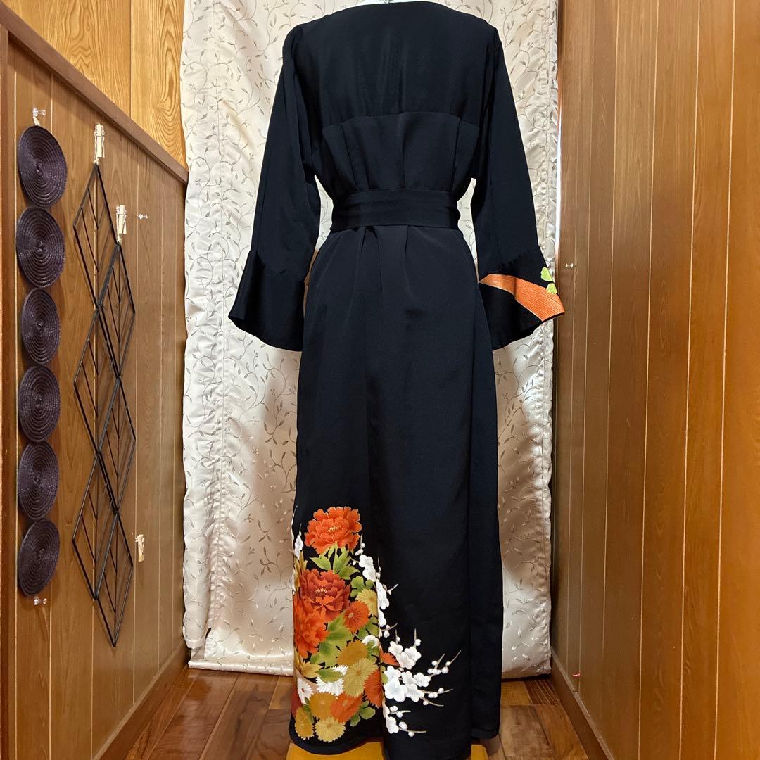 NO 122 着物リメイクワンピース 黒留袖リメイクワンピース - メルカリ