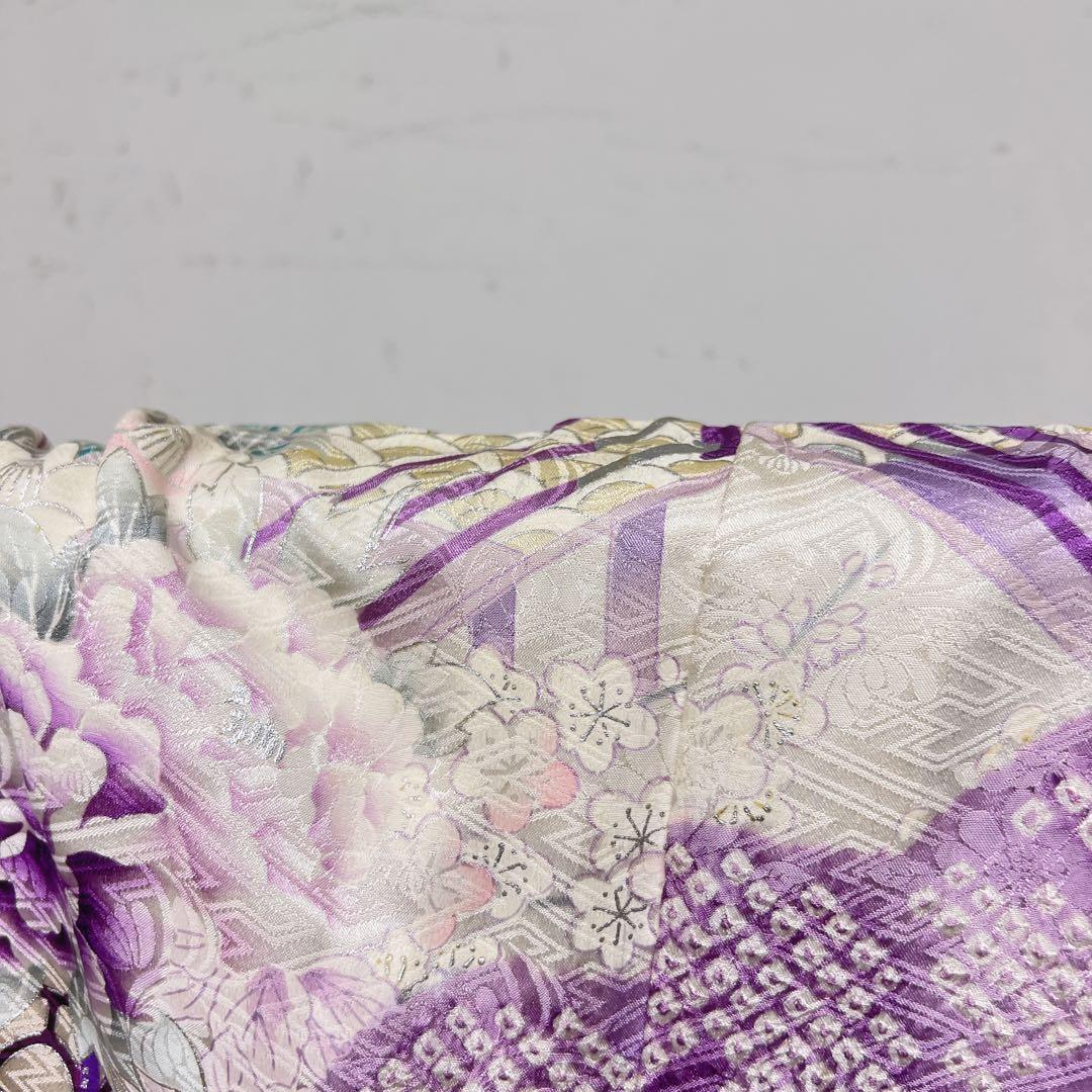 振袖 総絞り 銀彩 牡丹 梅花 薄紫 成人式 着物 125tz
