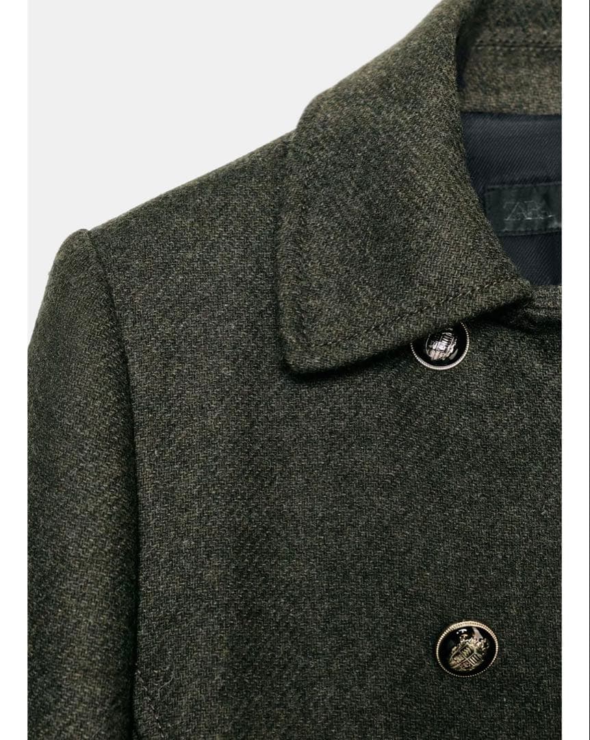 ZARA ウールダブルブレストコート 新品 XS カーキ - メルカリ