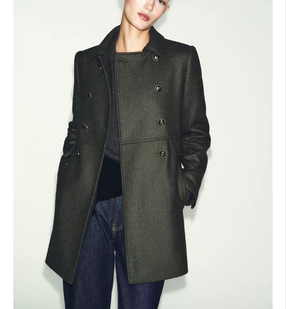 ZARA ウールダブルブレストコート 新品 XS カーキ - メルカリ
