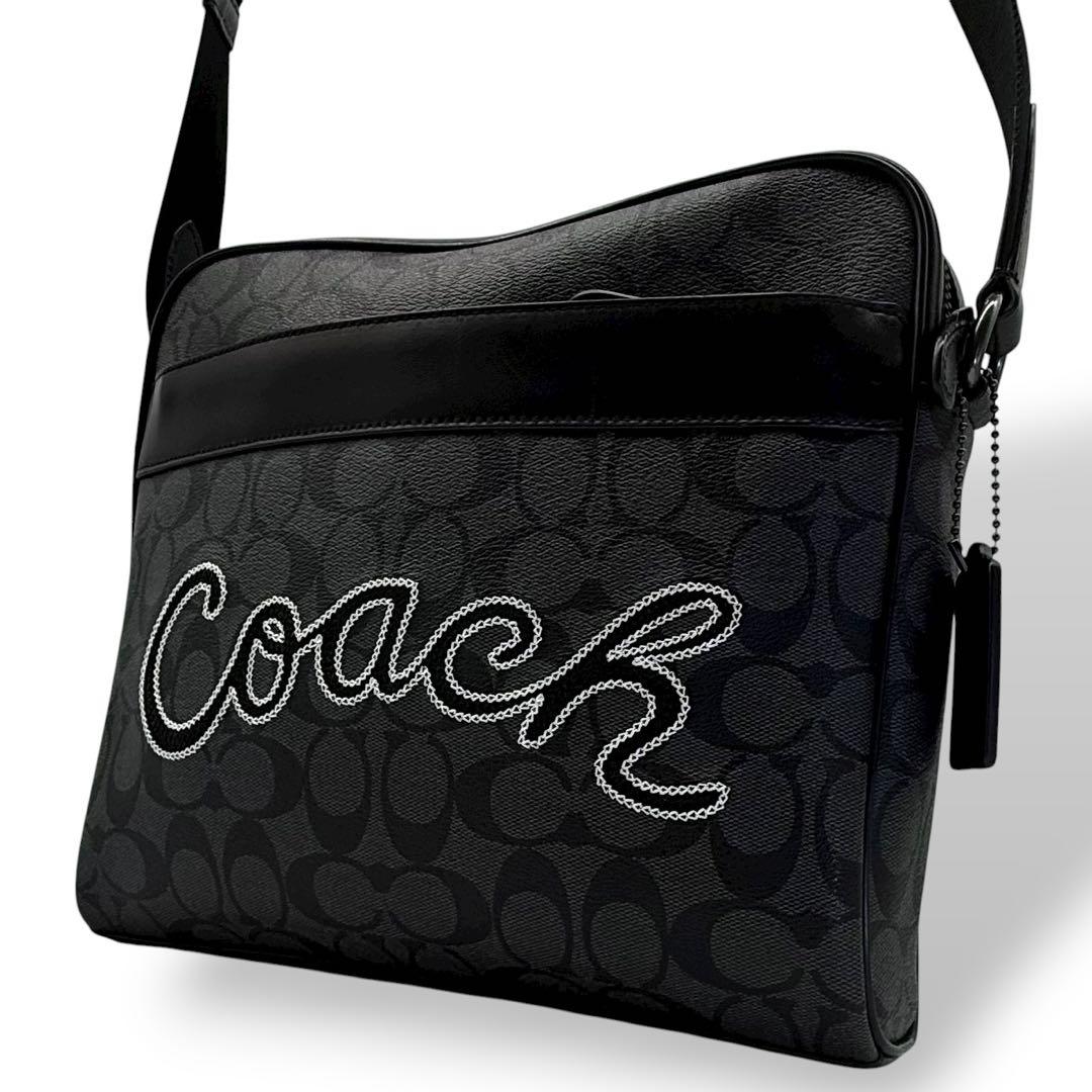 美品】COACH コーチ ショルダーバッグ PVC スクエア クロスボディ 黒