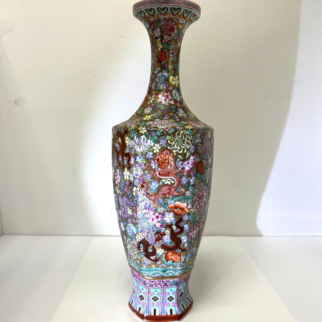 中国美術　粉彩　花と龍図花瓶　高さ44㎝　東Y7-0530③タサオ m35058350686_1.jpg?1681520081