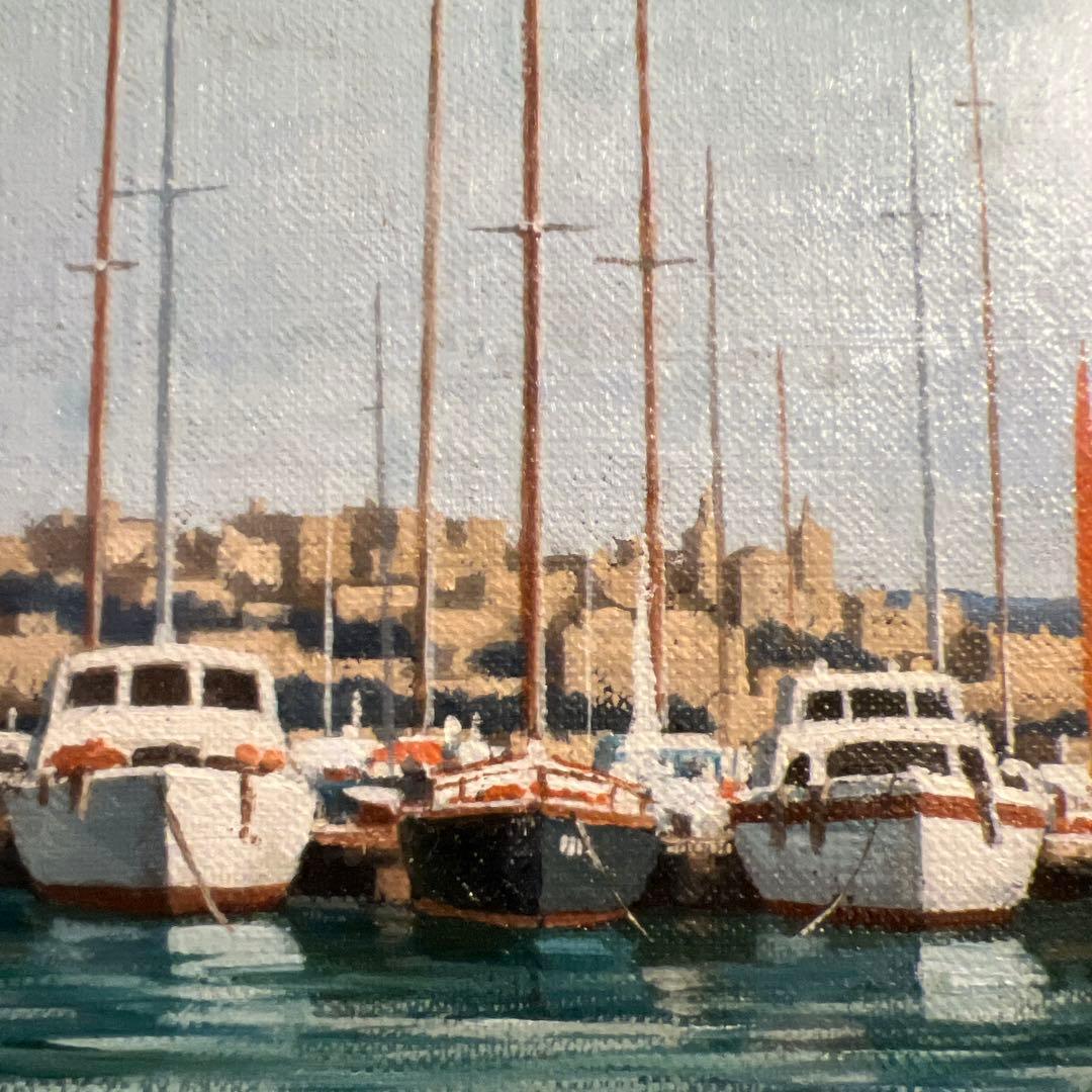 藤飯治平 油彩画 ヨットと港の風景