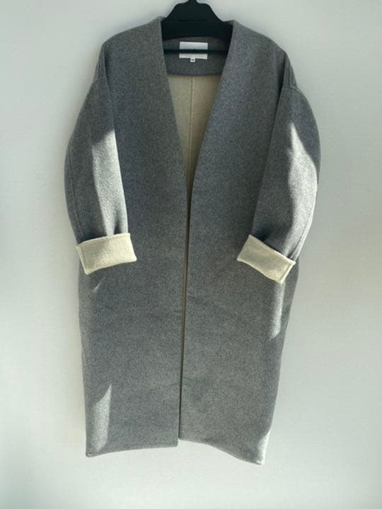 エンフォルド ウールリバーノーカラーコート グレー