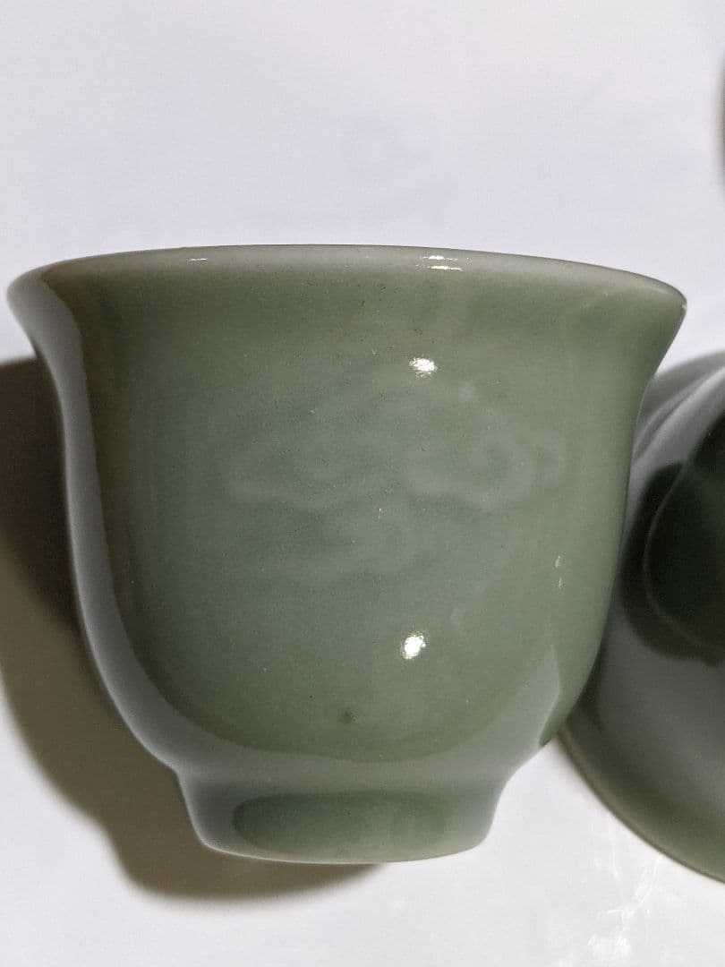 ⭐️中国古陶磁 古玩 古美術品 青磁 霊芝紋様 茶器 茶碗 景徳