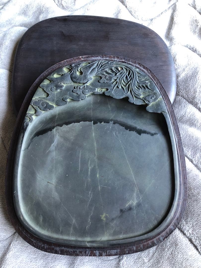 端渓硯 ◆老坑水巖・魚脳砕凍・胭脂暈・金綫の極美石◆坑仔巖旧坑◆唐木箱◆9.5吋 90年代手工端硯收藏級端溪老坑魚腦凍紋端硯文房四寶