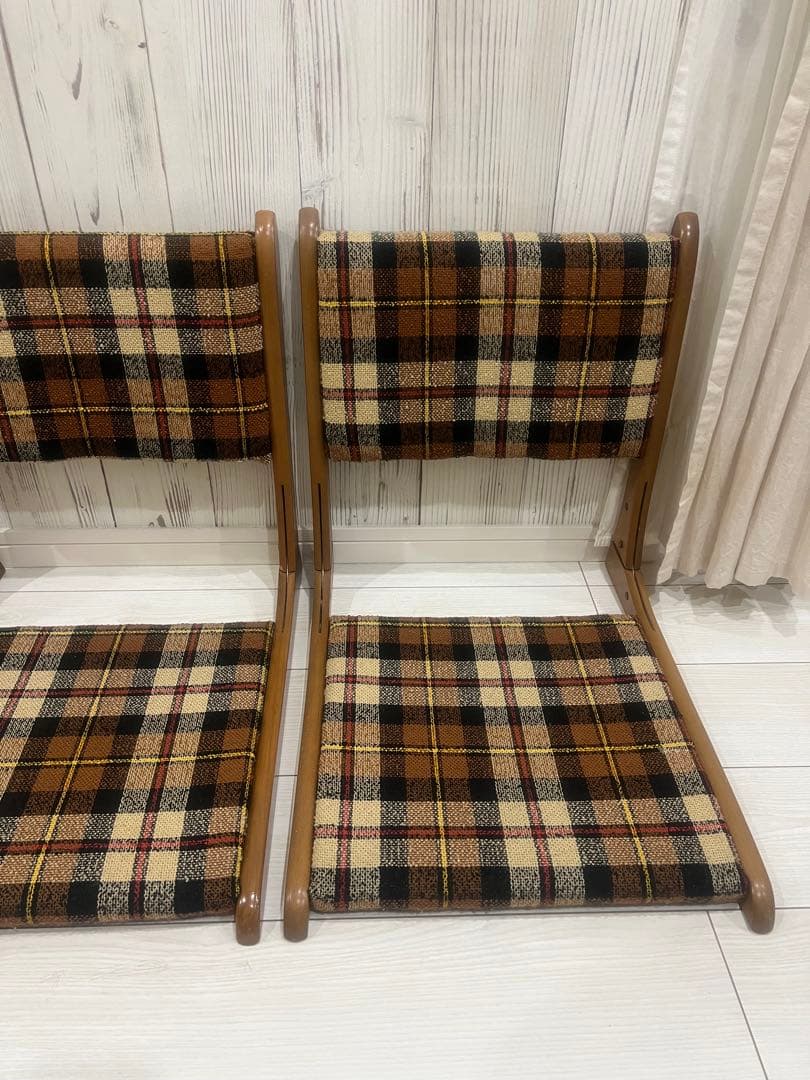 あんスタ 昭和レトロ 座椅子 2脚セット売り チェック柄 傷あり 傷