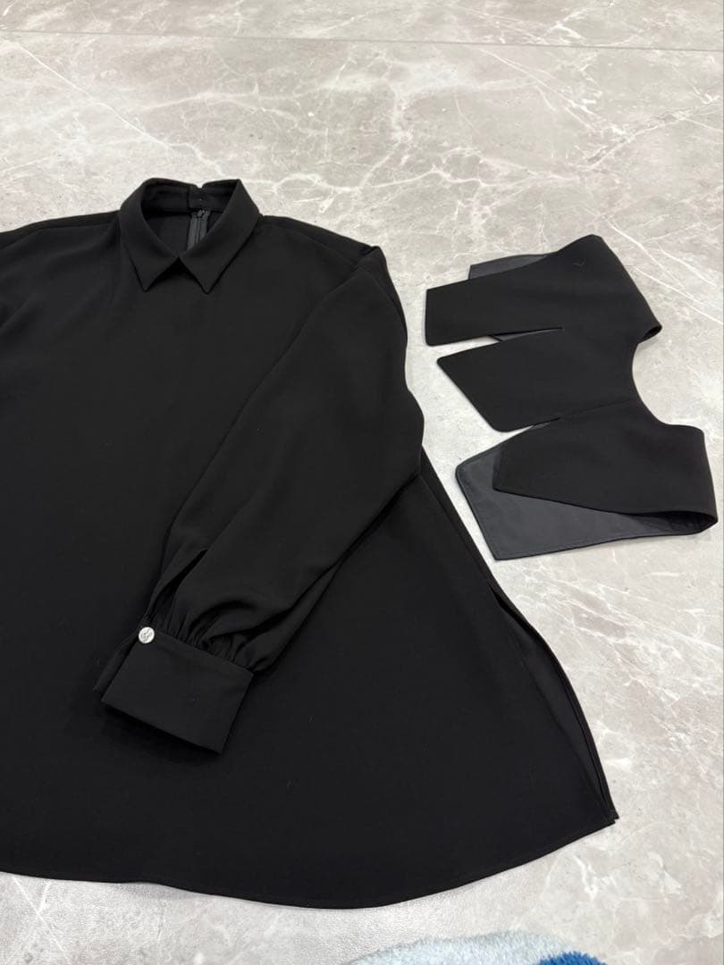 タグ付き未使用 ENFÖLD フリルカラー取り外し可ブラウス 黒 38