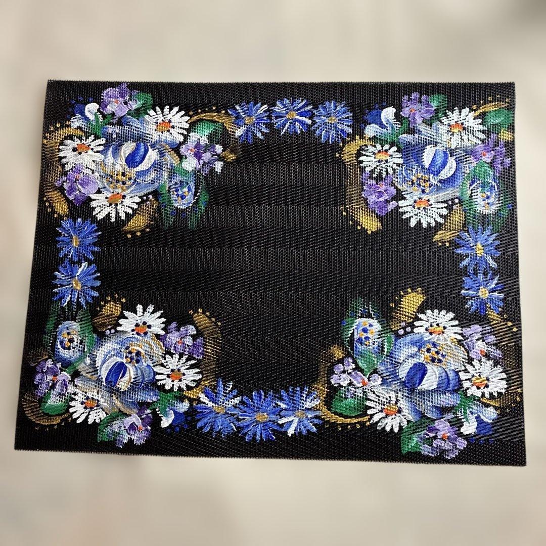 ランチョンマット トールペイント 40×30cm オシャレ 青薔薇 インテリア