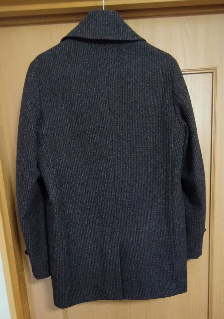 極美品 イタリア製ピーコート グレー☓ボルドー マイクロチェック柄