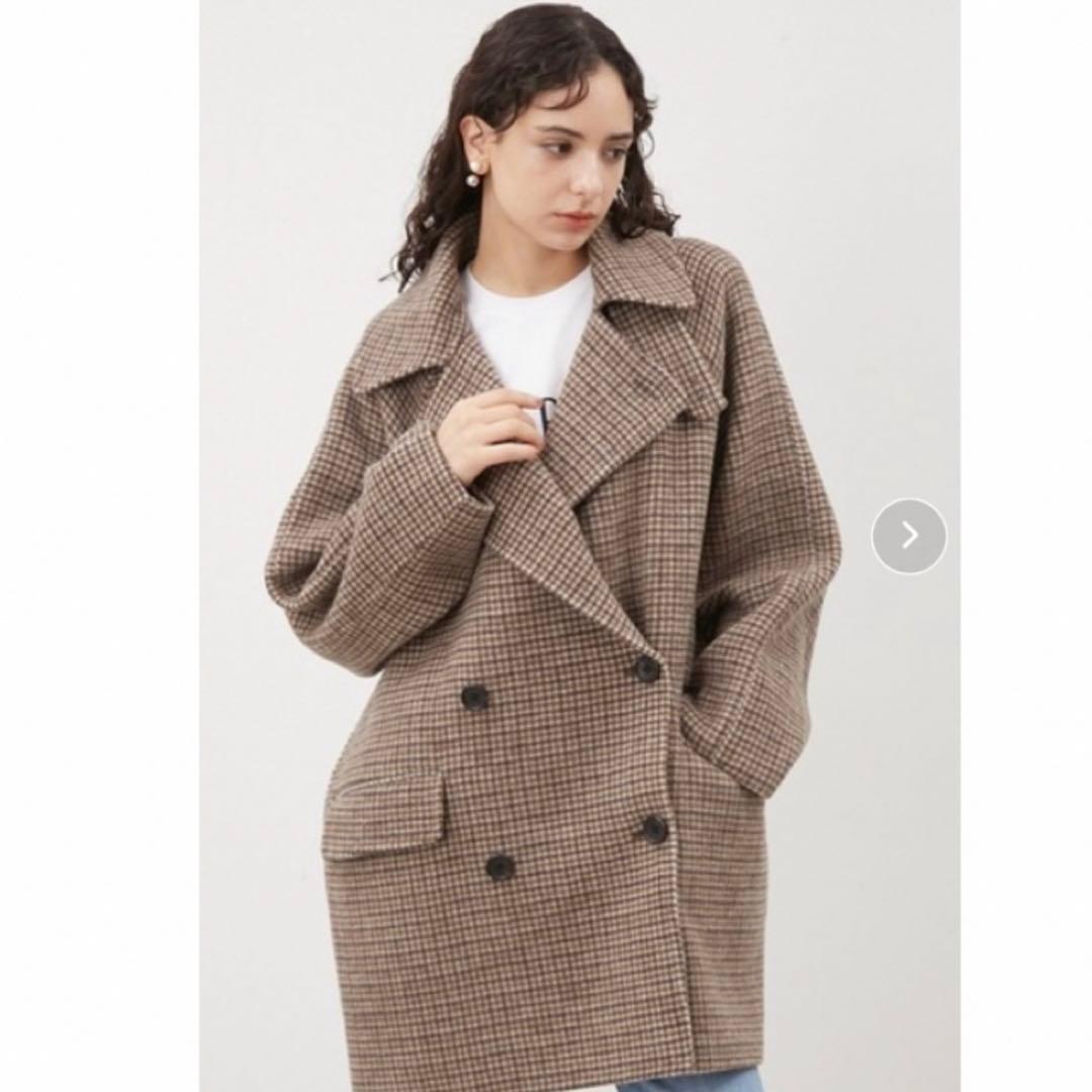 新品未使用タグ付 ミラオーウェン 衿ストラップハーフ丈リバーPコート