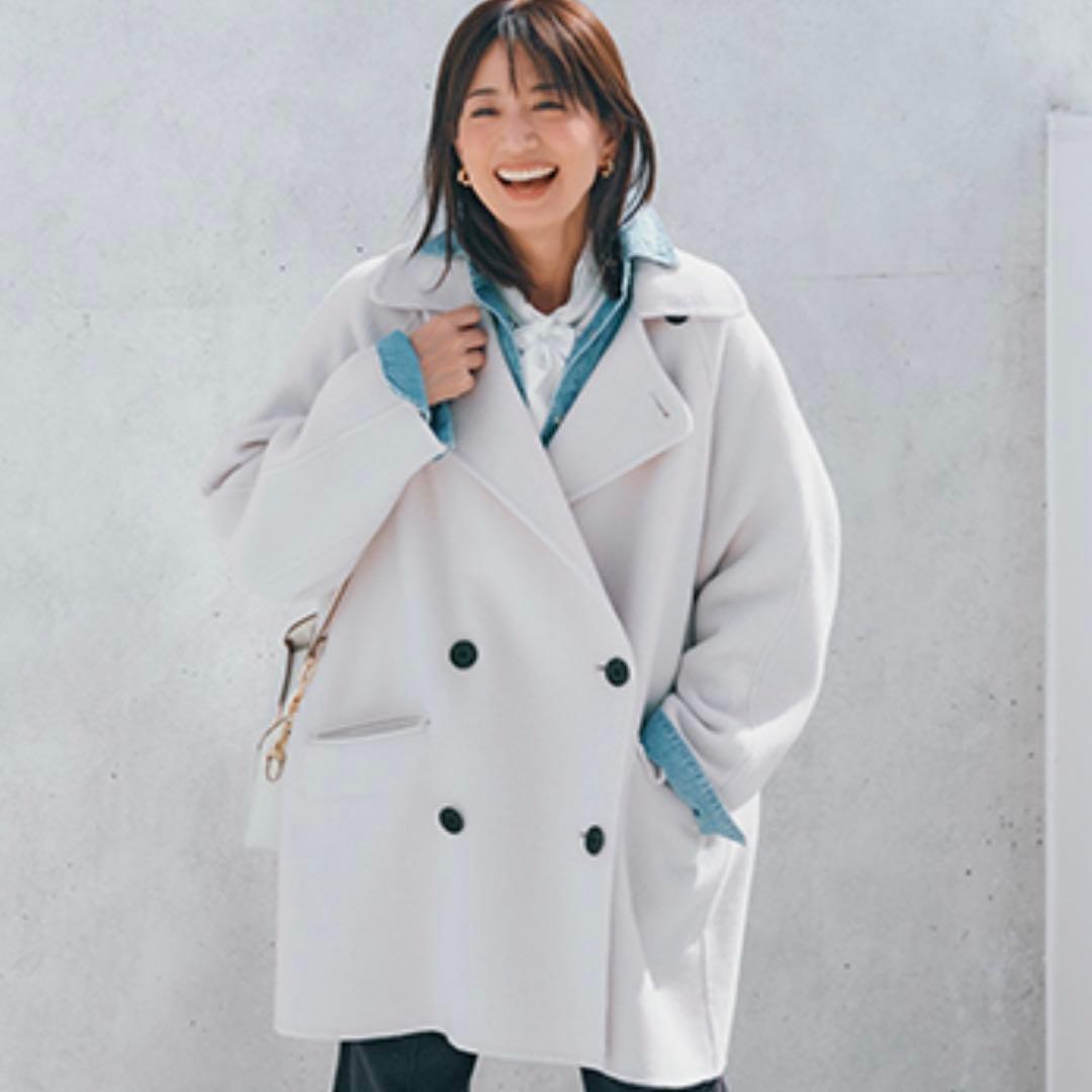 新品未使用タグ付 ミラオーウェン 衿ストラップハーフ丈リバーPコート