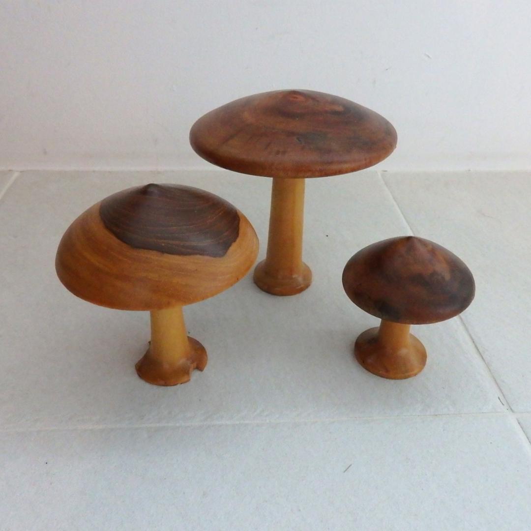 ヴィンテージ きのこ 木製 置物 3個セット 木彫り - メルカリ
