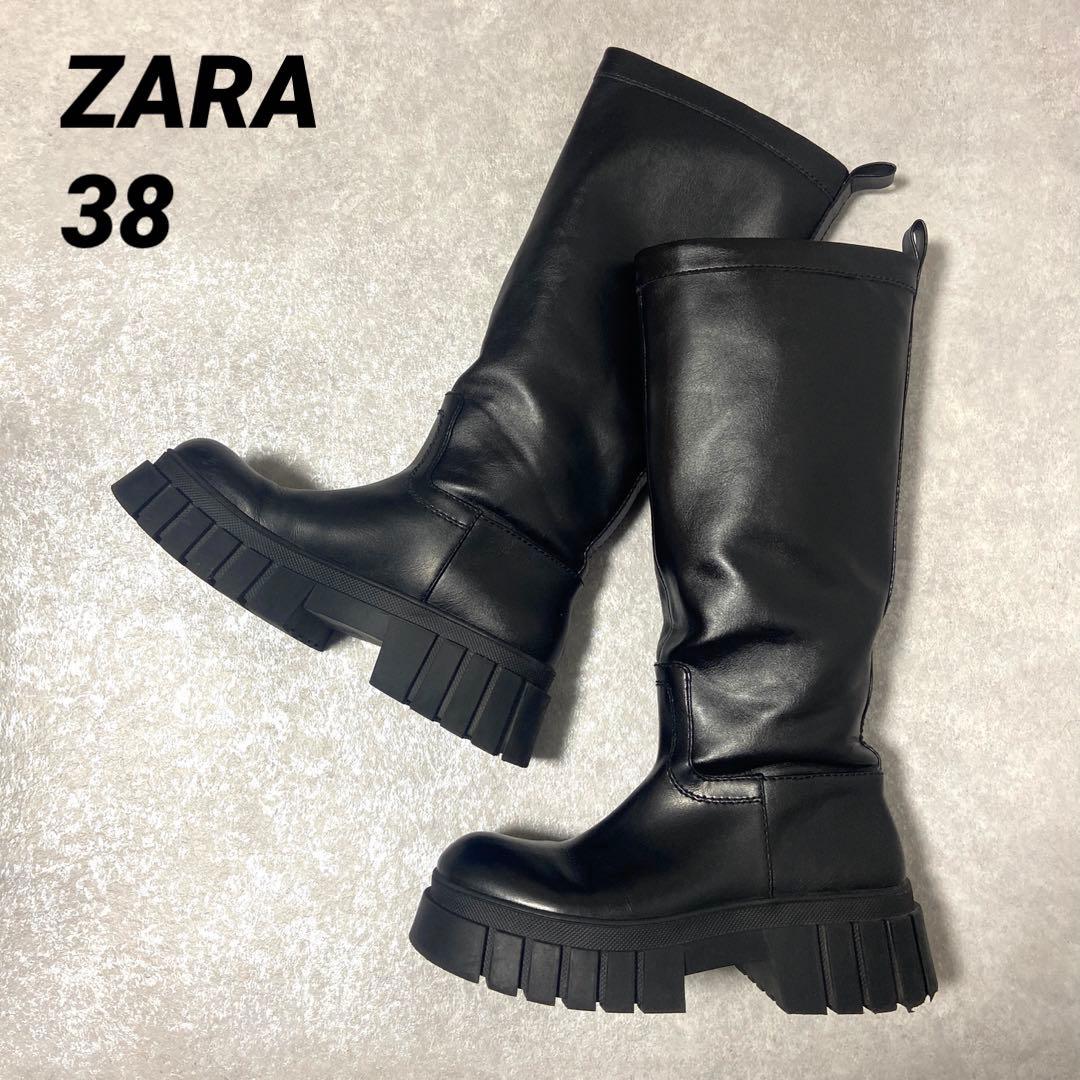 ZARA ザラ トラックソール ロングブーツ 24.5cm ブラック 厚底 - メルカリ