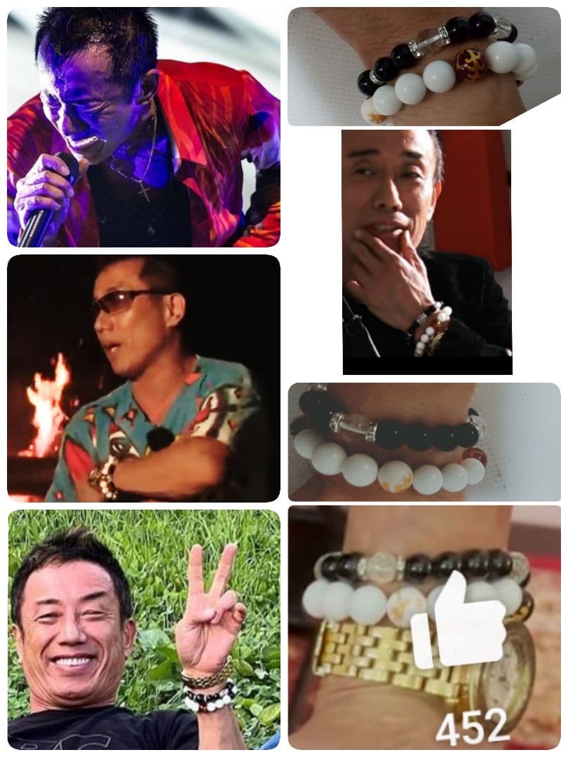 お得ダブルセット 長渕剛さん NEW 本物 ブラック&ホワイト2連 数珠