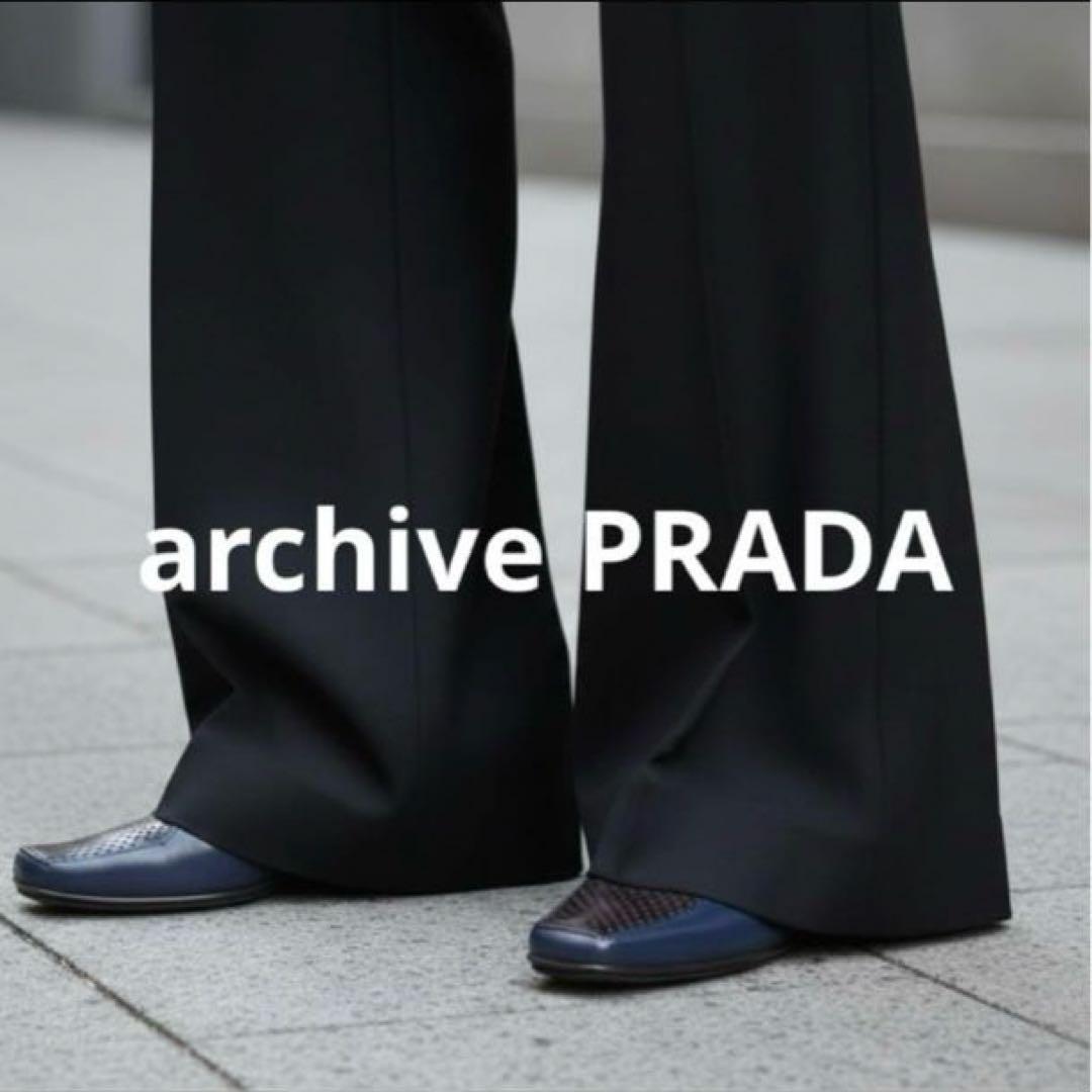 希少】PRADA 00s Archiveパンチングレザー スクエアトゥシューズ