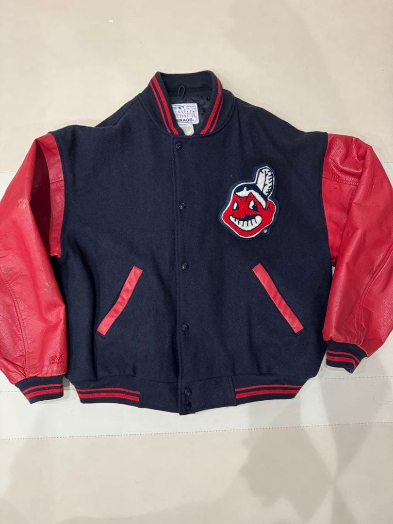 90s】MIRAGE ウールレザースタジャン インディアンスネイビー/レッド