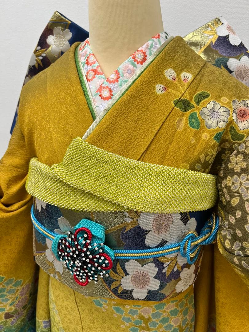 振り袖 フルセット 別誂長襦袢 辻ヶ花 金彩加工 成人式 暈し 辛子色