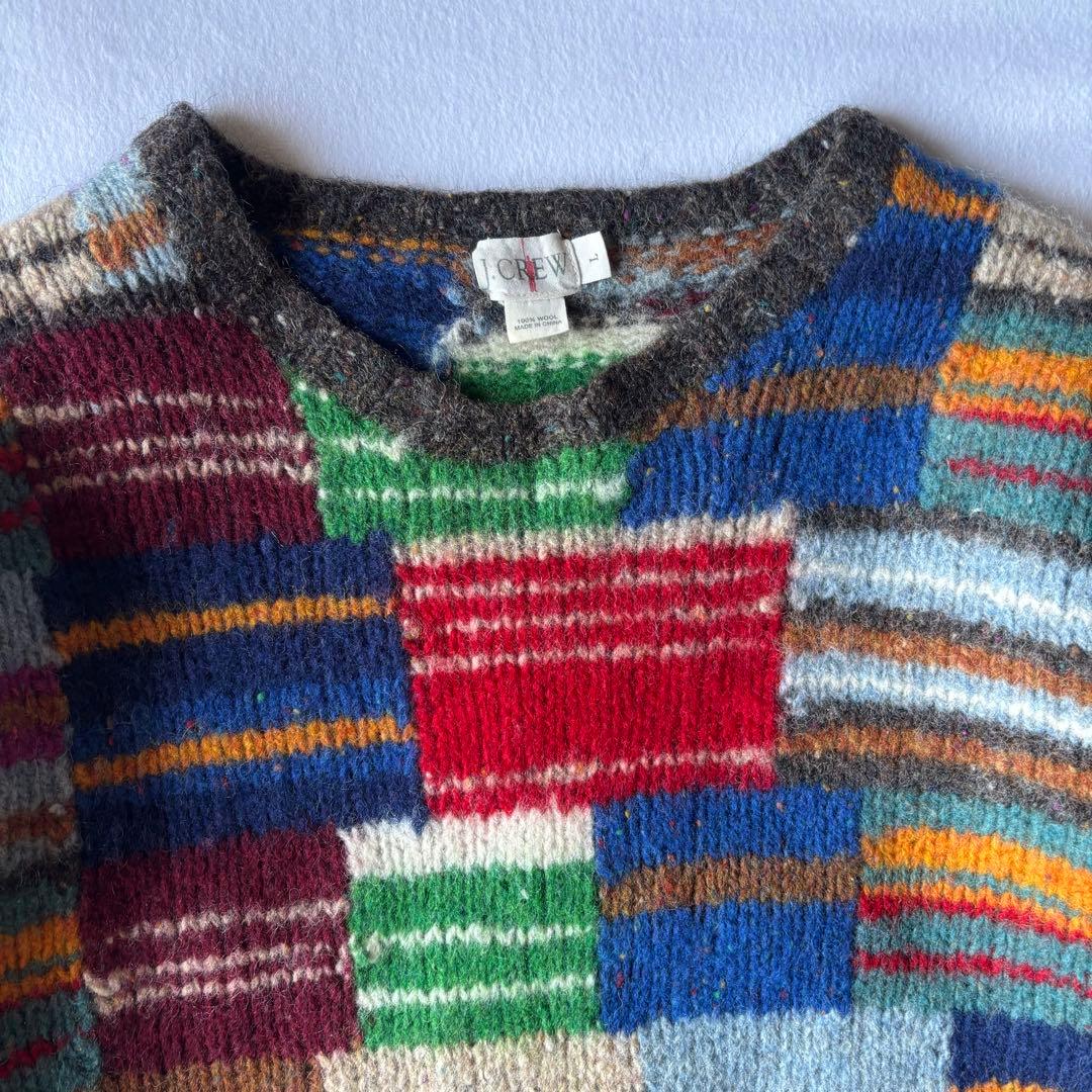 90s J.CREW patchwork hand knit - メルカリ