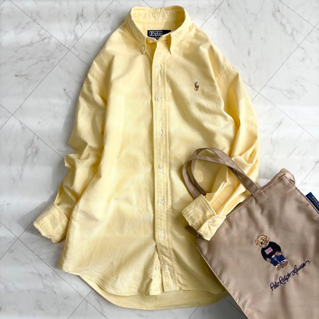 ラルフローレン】長袖シャツ オックスフォード ポニーロゴ 黄色 Y2K M