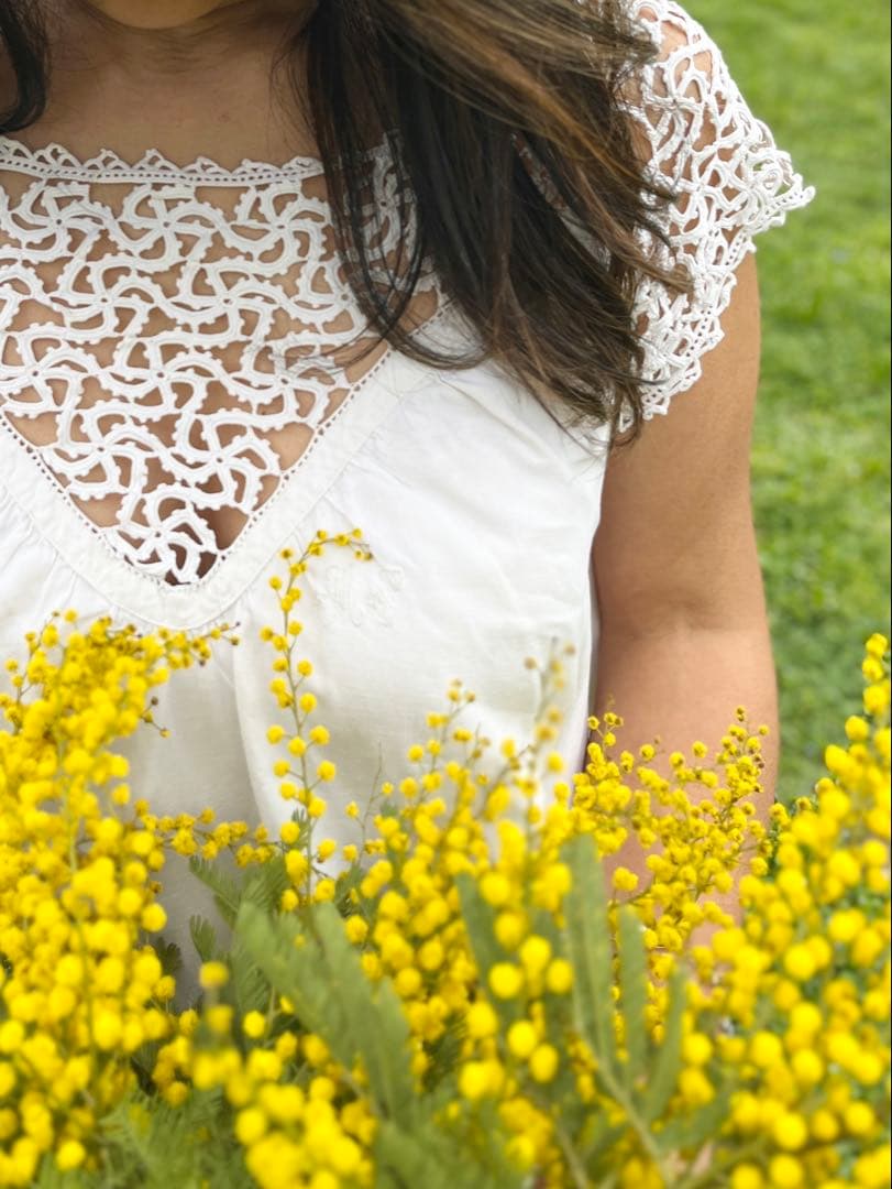 ◇フランスアンティーク｜手編みレースのナイトドレス、リネン