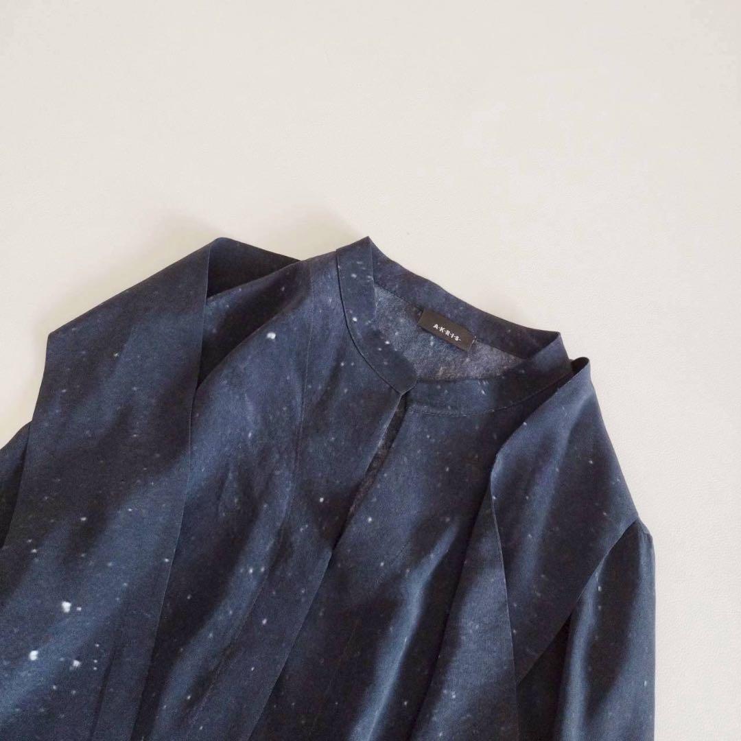 美品⭐️アクリス 長袖ブラウス ボウタイ オオカミ 星柄 シルク100% 13