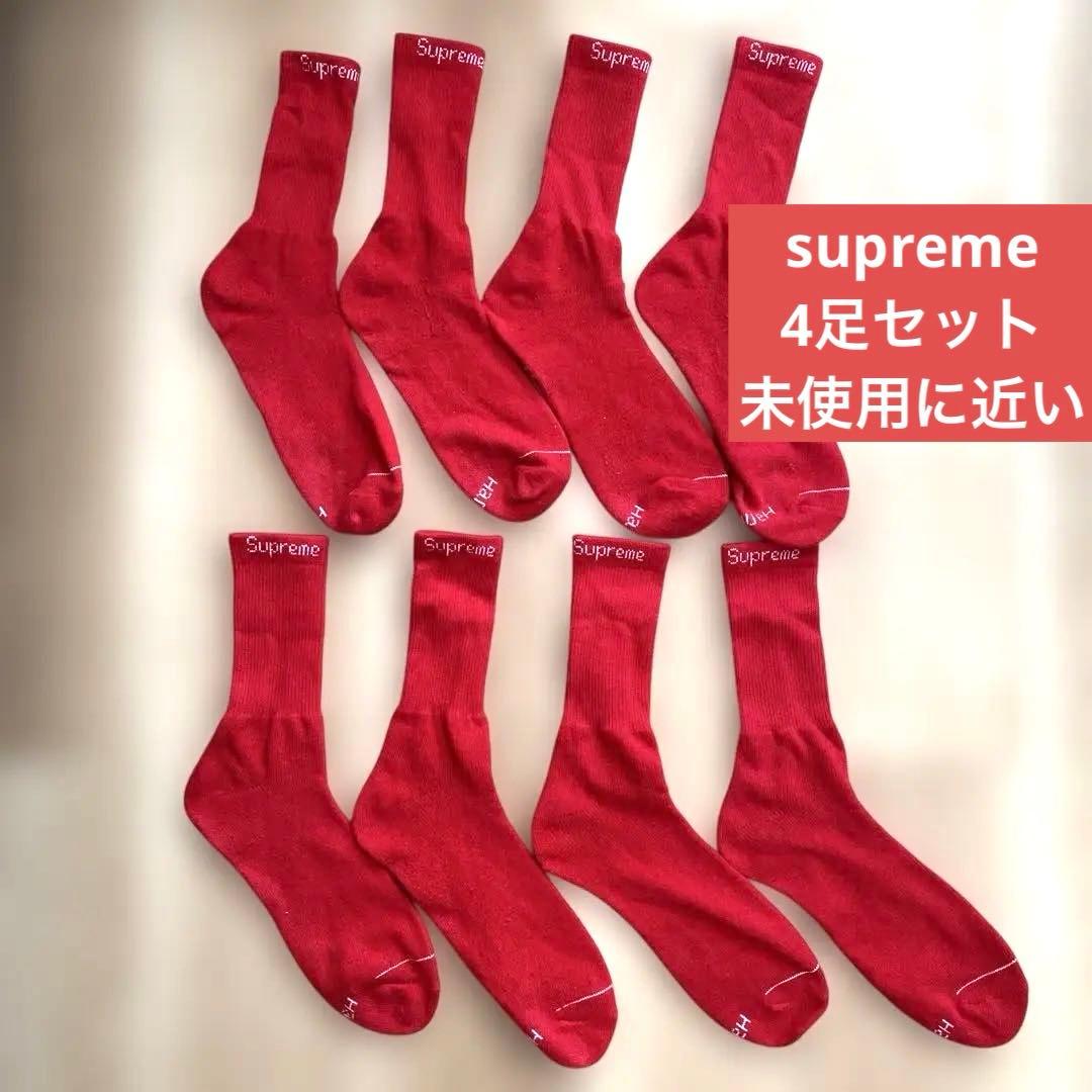 Supreme 赤レッド4足セットHanes クルーソックスcrew socks - メルカリ