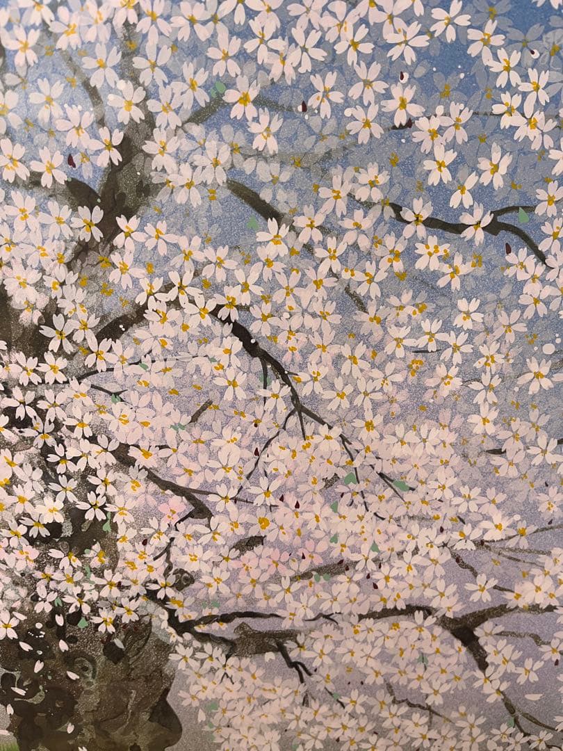 中島千波『醍醐寺三宝院枝垂櫻吹雪』シルクスクリーン 中島千波 醍醐桜