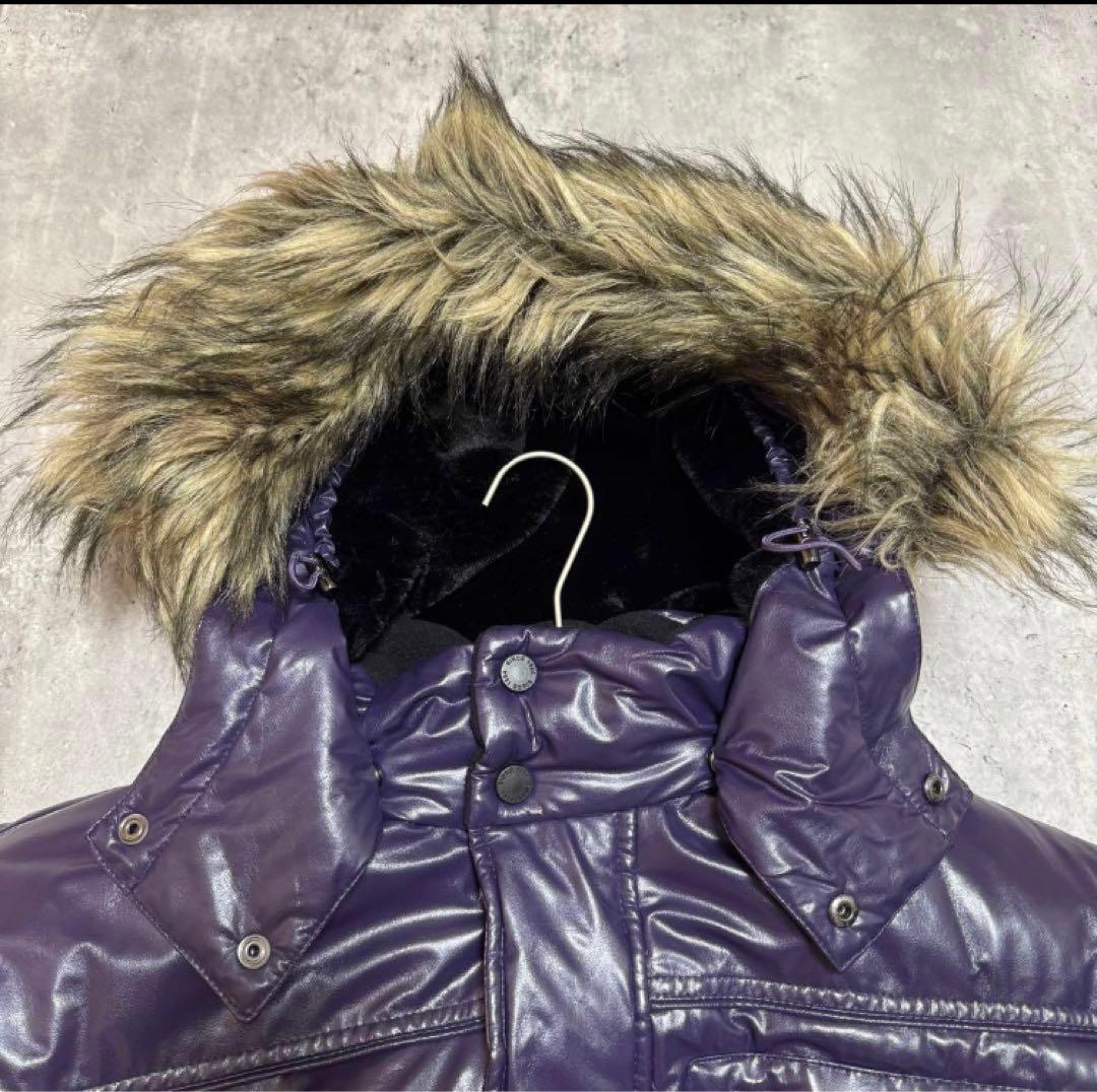 OLD UNIQLO Y2K 光沢パープル プレミアムダウンジャケット ファー
