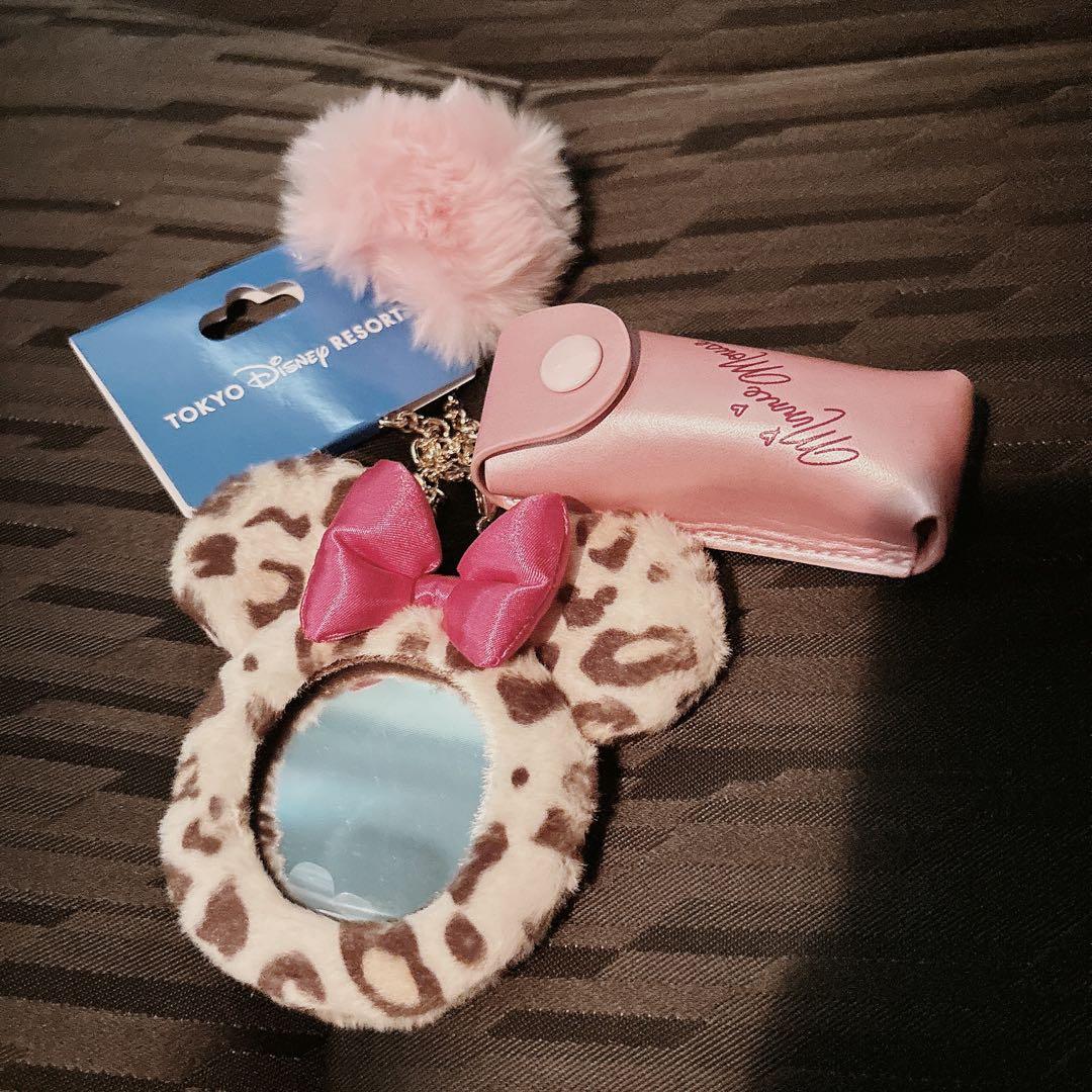 ディズニー ミニー ヒョウ柄 リップケース ミラー キーチェーン